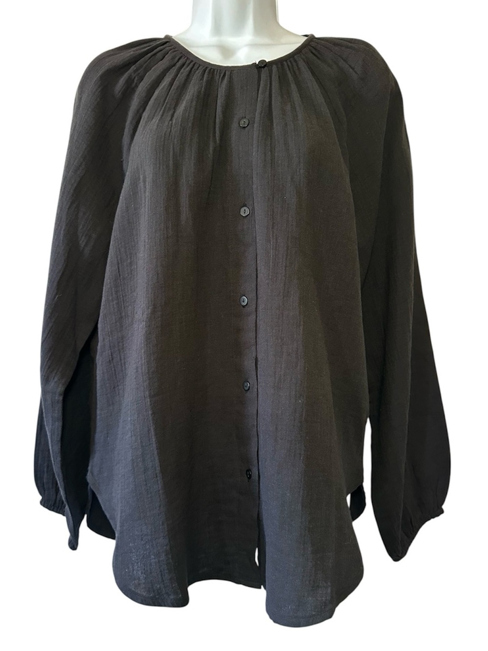 Quince Women’s Black 100% Organic Cotton Gauze Peasant Blouse- Size XS